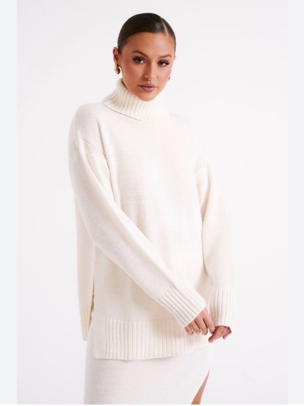 Meshki Cream Oversized Turtleneck Knit Sweater